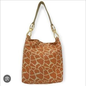 Jpk Paris 75 A Giraffe Print Canvas Tote  Hobo Bucket Hobo Bag Brown Cream